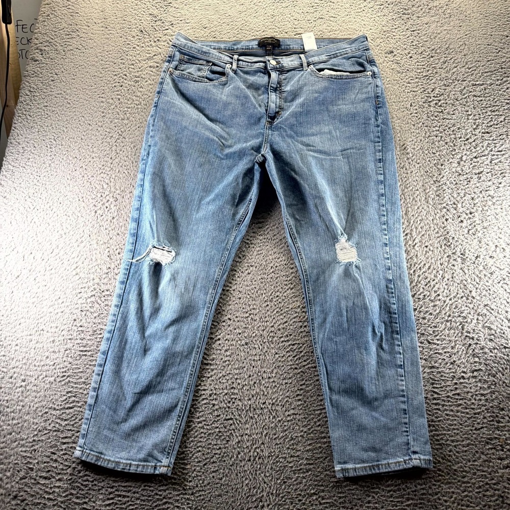 Banana Republic Jeans Womens 16 Blue Cotton Denim Straight Girlfriend Distressed